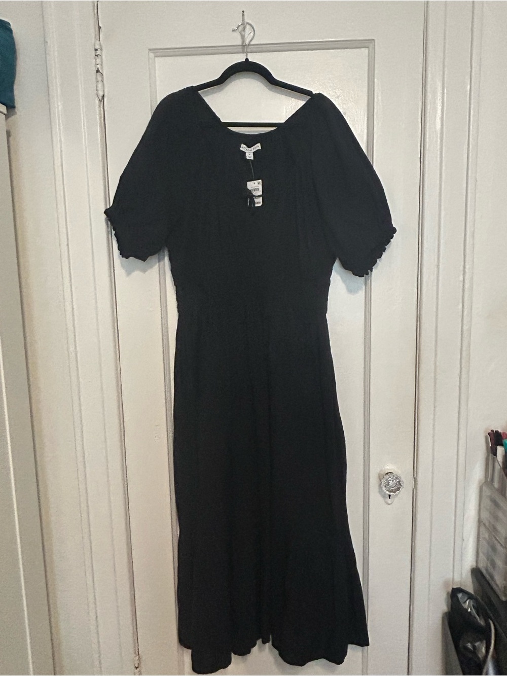 Black Midi Dress with Puff Sleeves